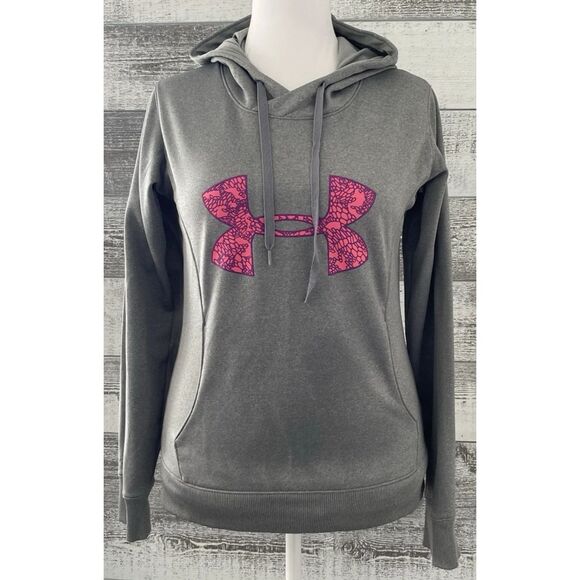 Under Armour Storm Coldgear Hoodie Women's Small Semi-Fitted Gray Pink Athletic - Picture 2 of 8